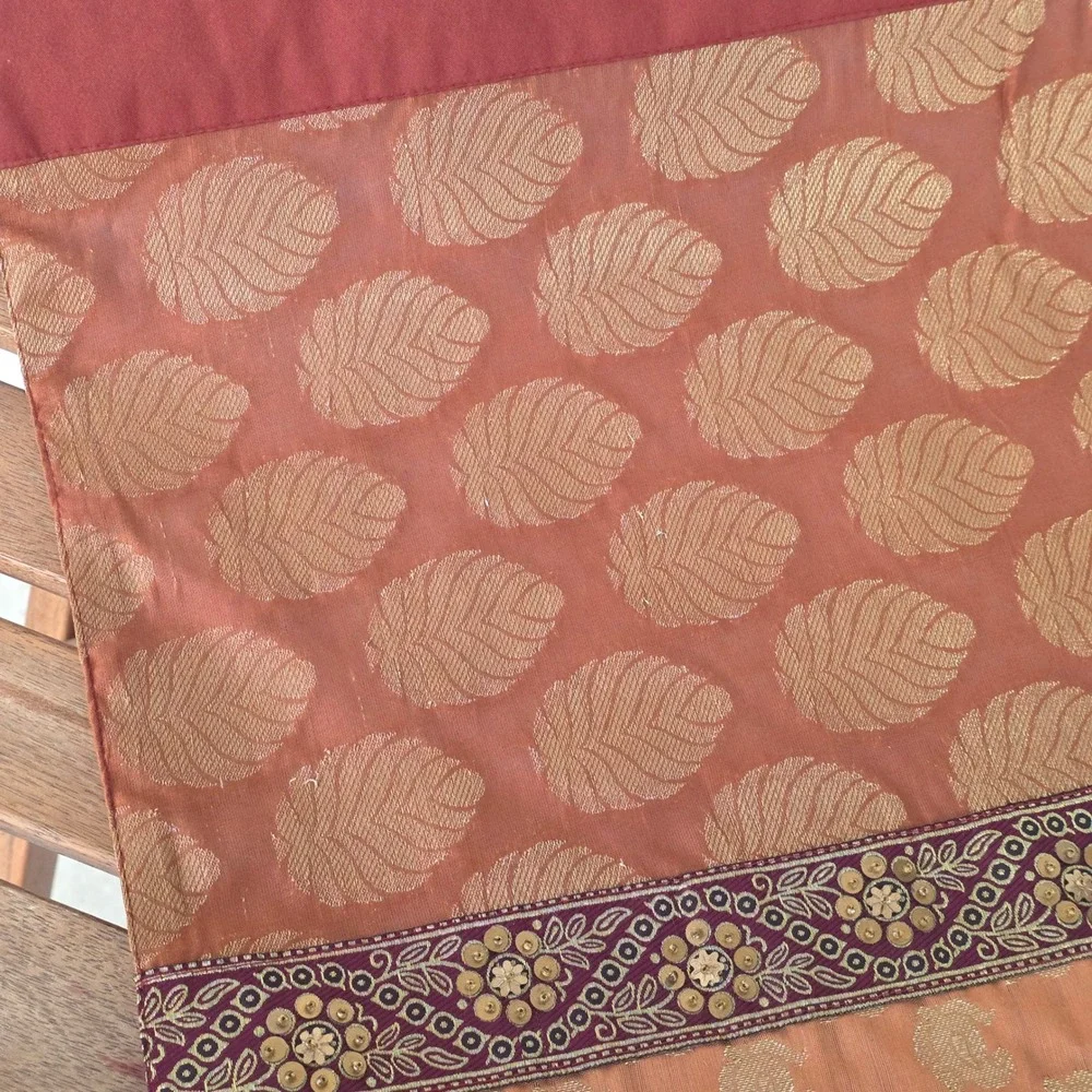 Pier 1 Imports Table Runner 13x72 Beaded Sequin Metallic Boho Terracotta Gold